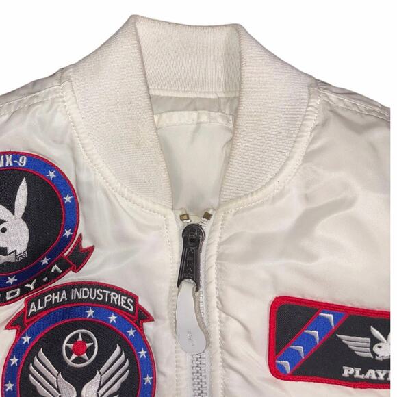 Rare Alpha Industries x Playboy Vandy 1 MA-1 Flight Jacket Patch White Mens XS - Picture 8 of 9